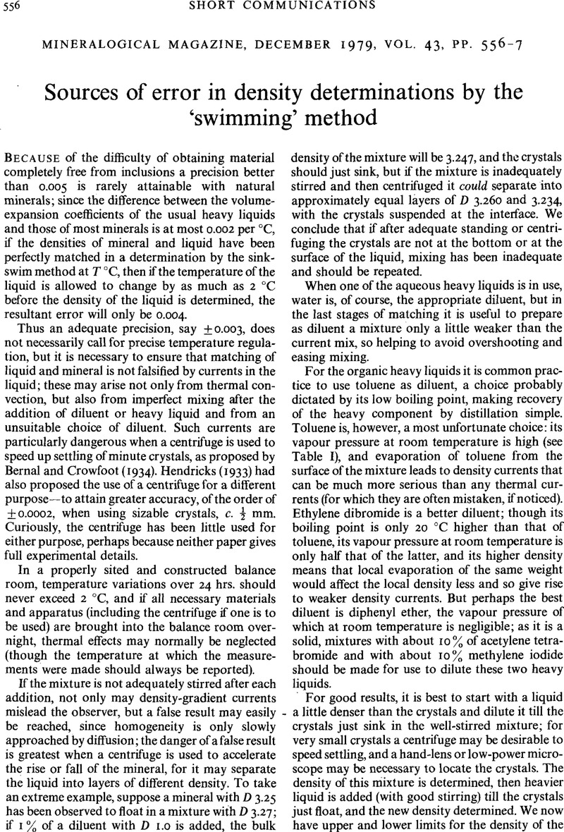 Sources of error in density determinations by the ‘swimming’ method ...