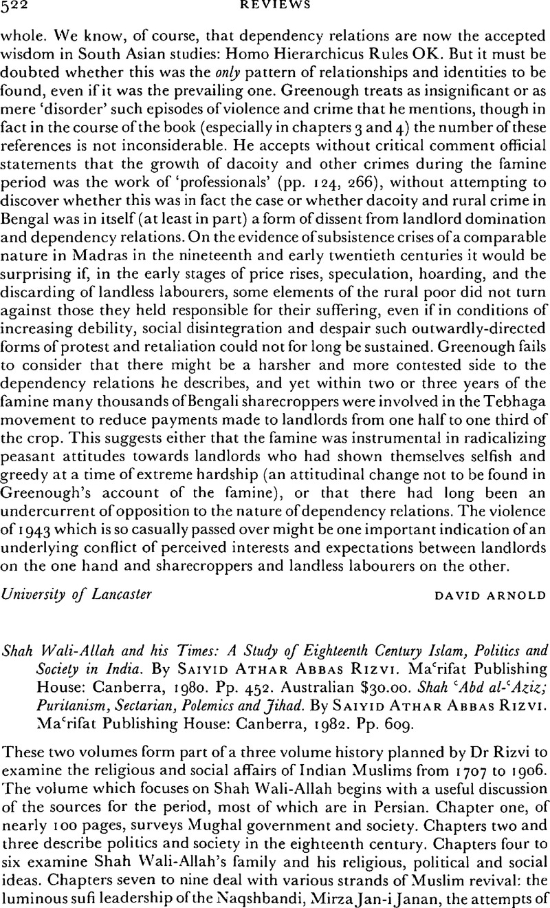 Shah Wali-Allah and His Times (A Study of Eighteenth Century Islam, Politics and Society in India)