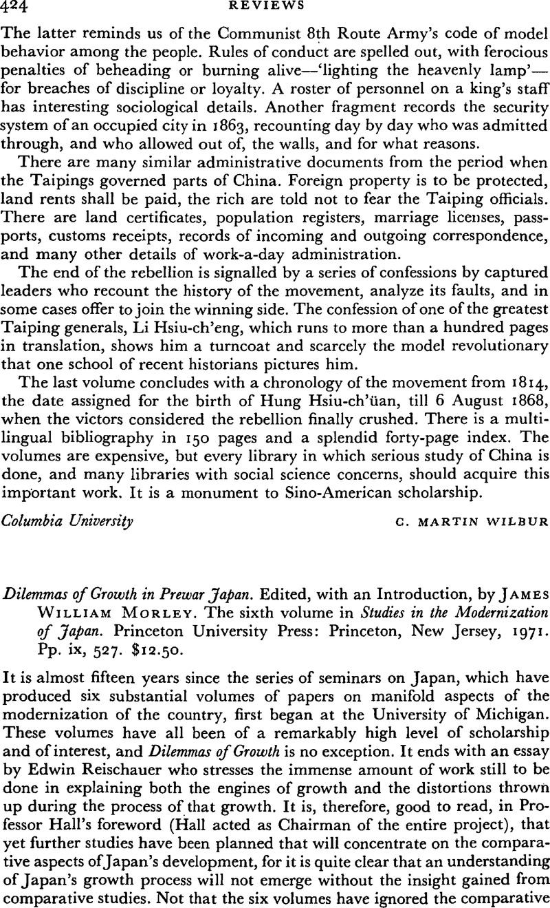 Dilemmas of Growth in Prewar Japan. Edited, with an Introduction