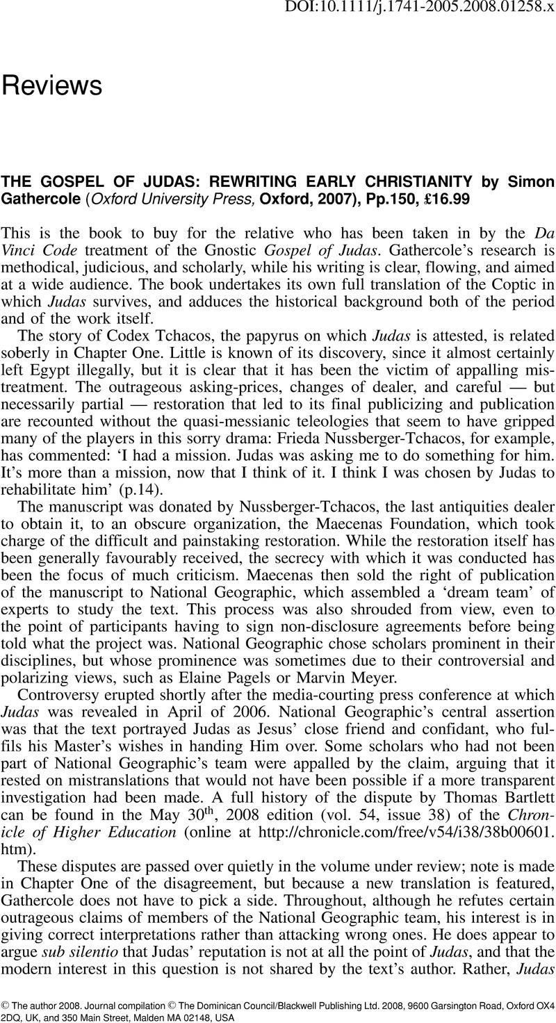 The Gospel Of Judas: Rewriting Early Christianity By Simon Gathercole 