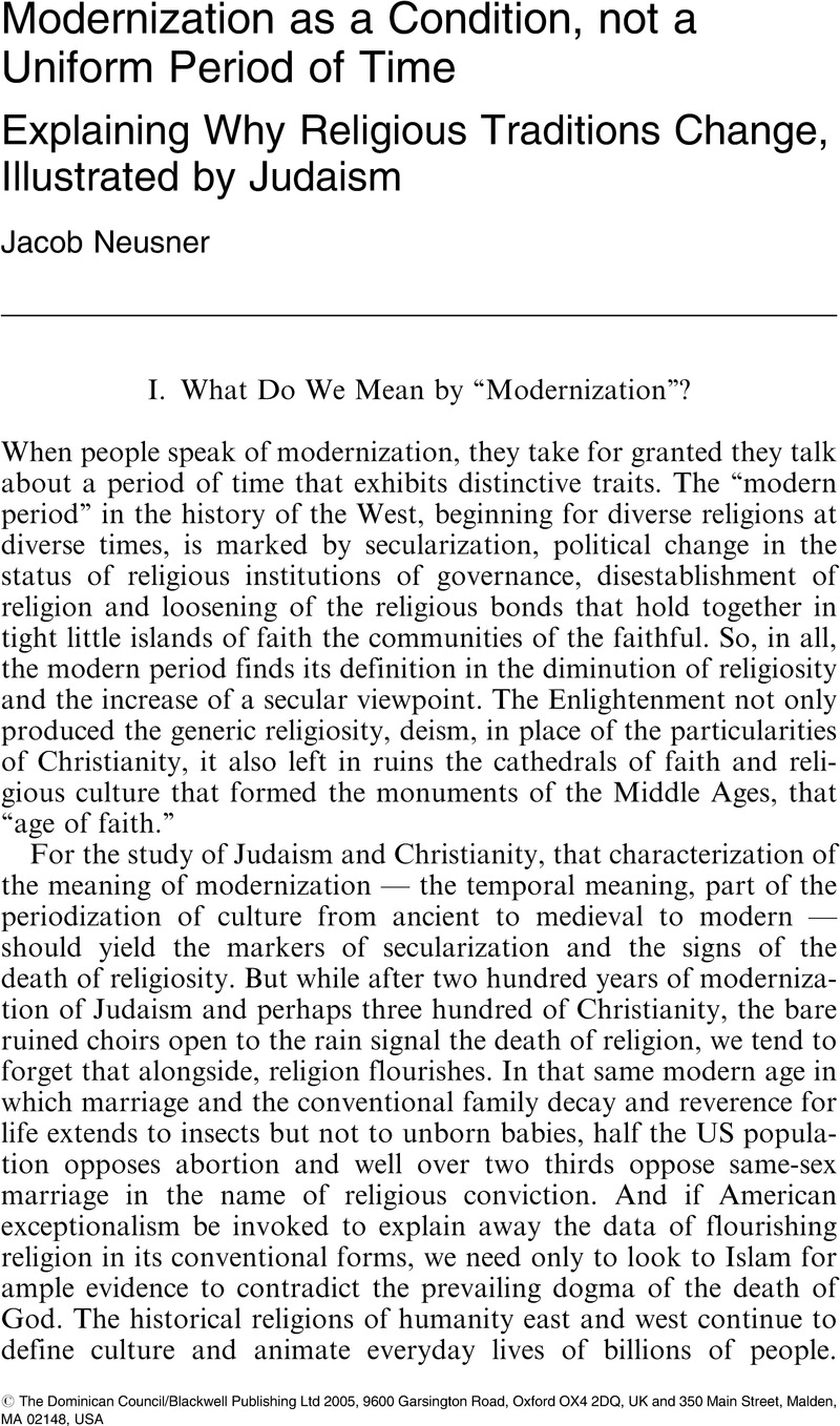 the thesis that modernization will erode religious practice