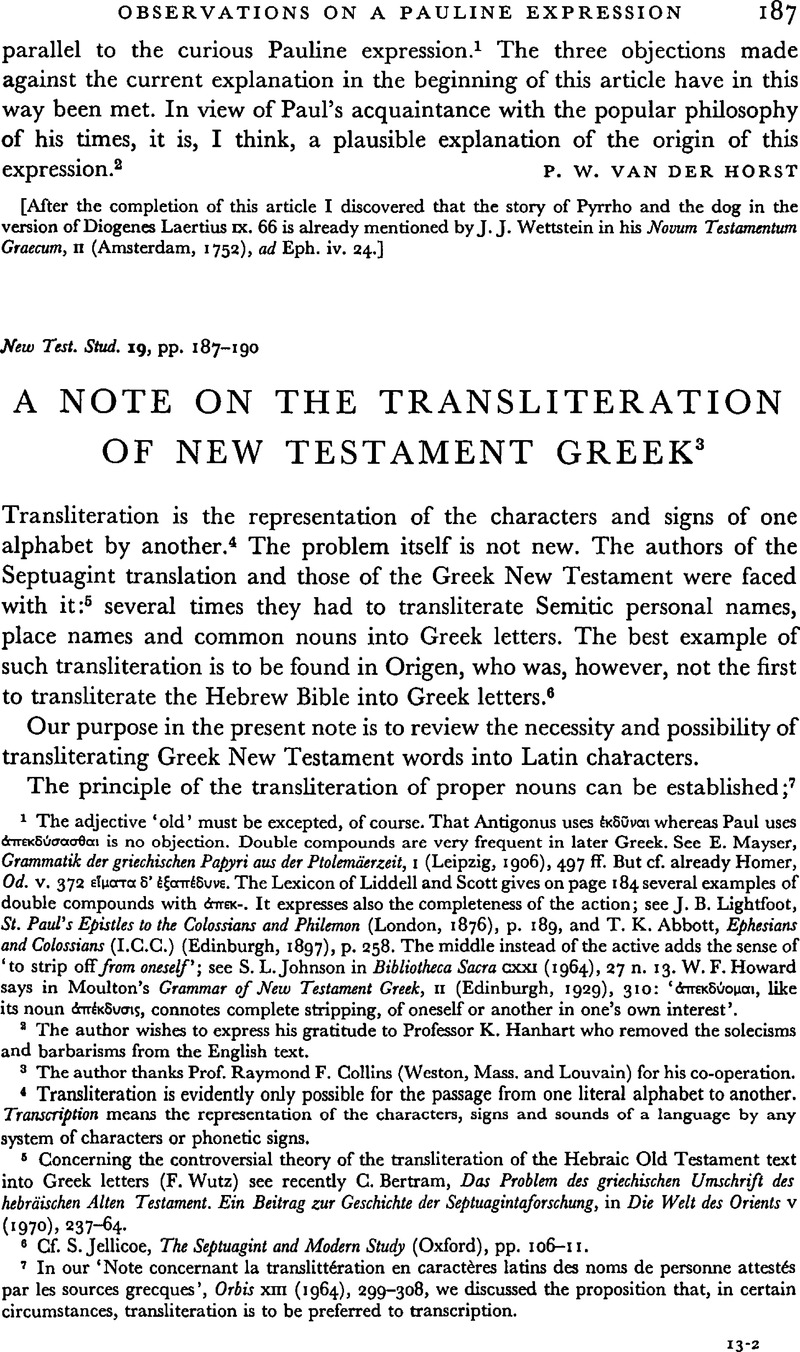 A Note on the Transliteration of New Testament Greek3 | New