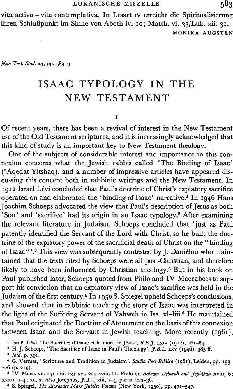 Isaac Typology in the New Testament | New Testament Studies | Cambridge ...