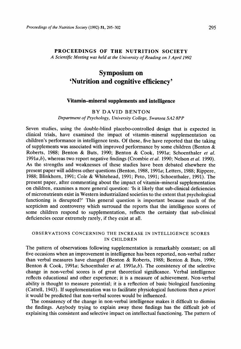 Vitaminmineral supplements and intelligence Proceedings of the