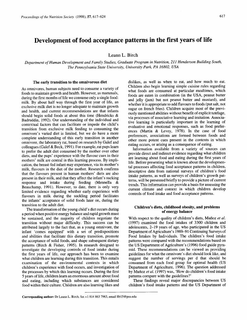 Development of food acceptance patterns in the first years of life ...