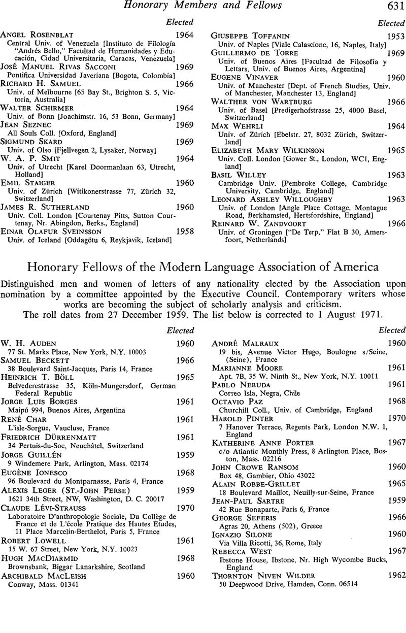 Honorary Fellows Of The Modern Language Association Of America Pmla