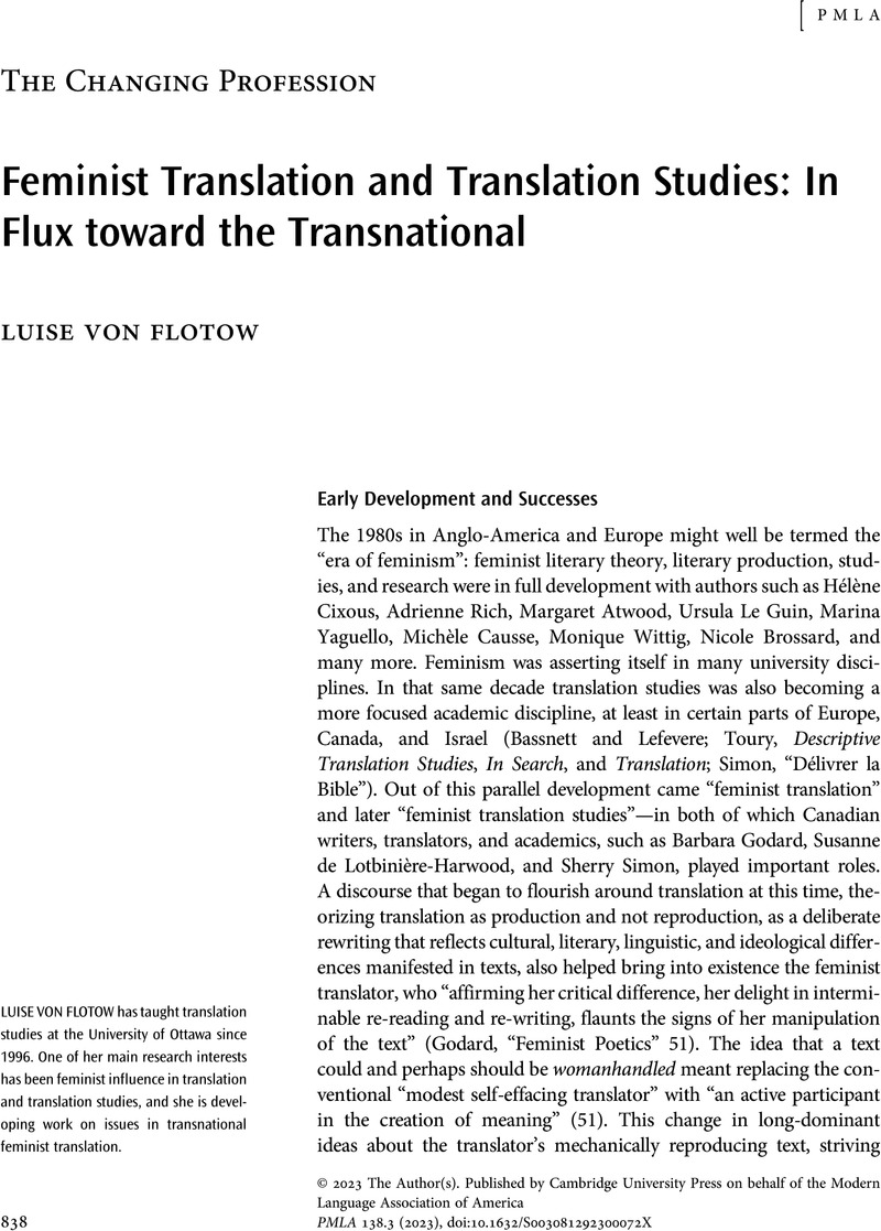 Feminist Translation And Translation Studies: In Flux Toward The ...