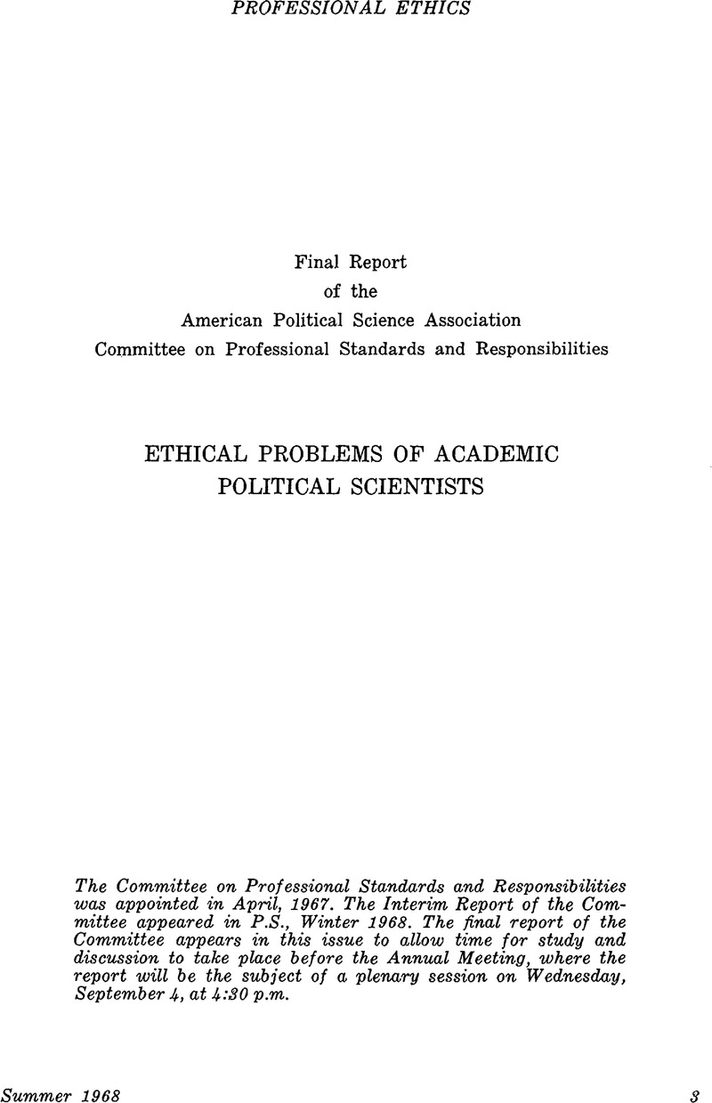 Final Report of the American Political Science Association Committee on