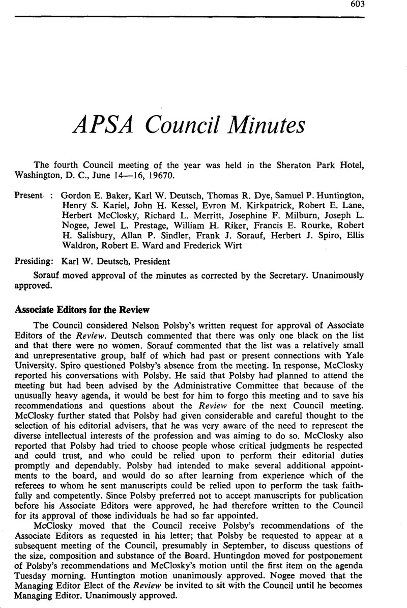 APSA Council Minutes PS Political Science & Politics Cambridge Core