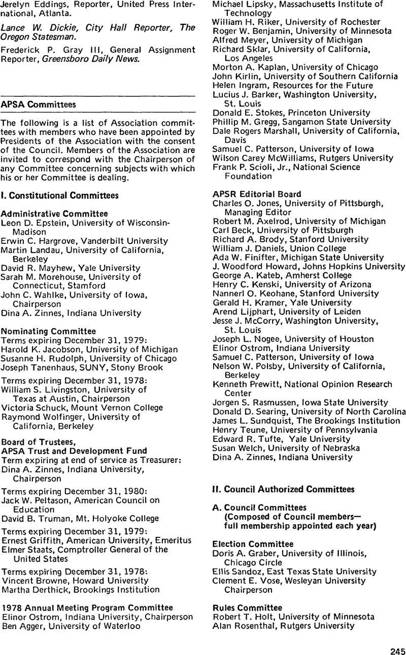 APSA Committees PS Political Science & Politics Cambridge Core