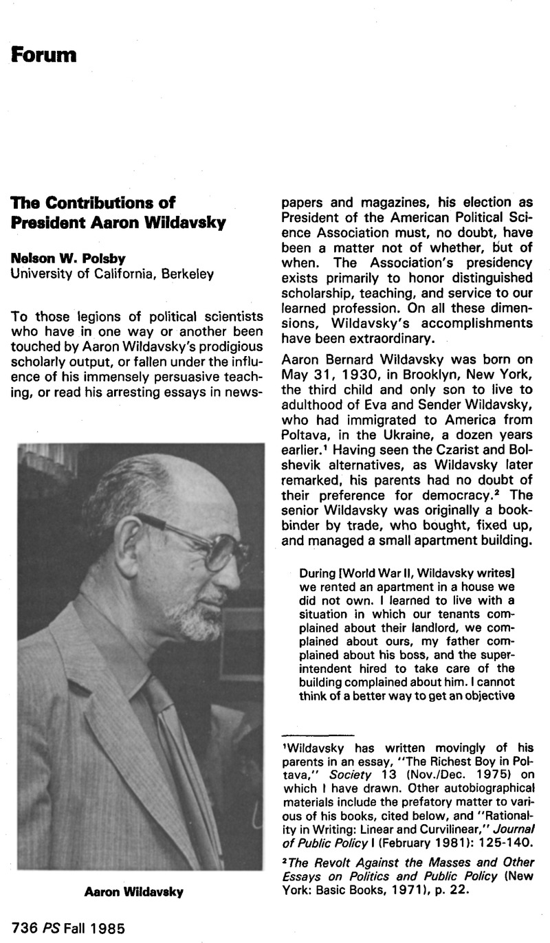 The Contributions Of President Aaron Wildavsky | PS: Political Science ...