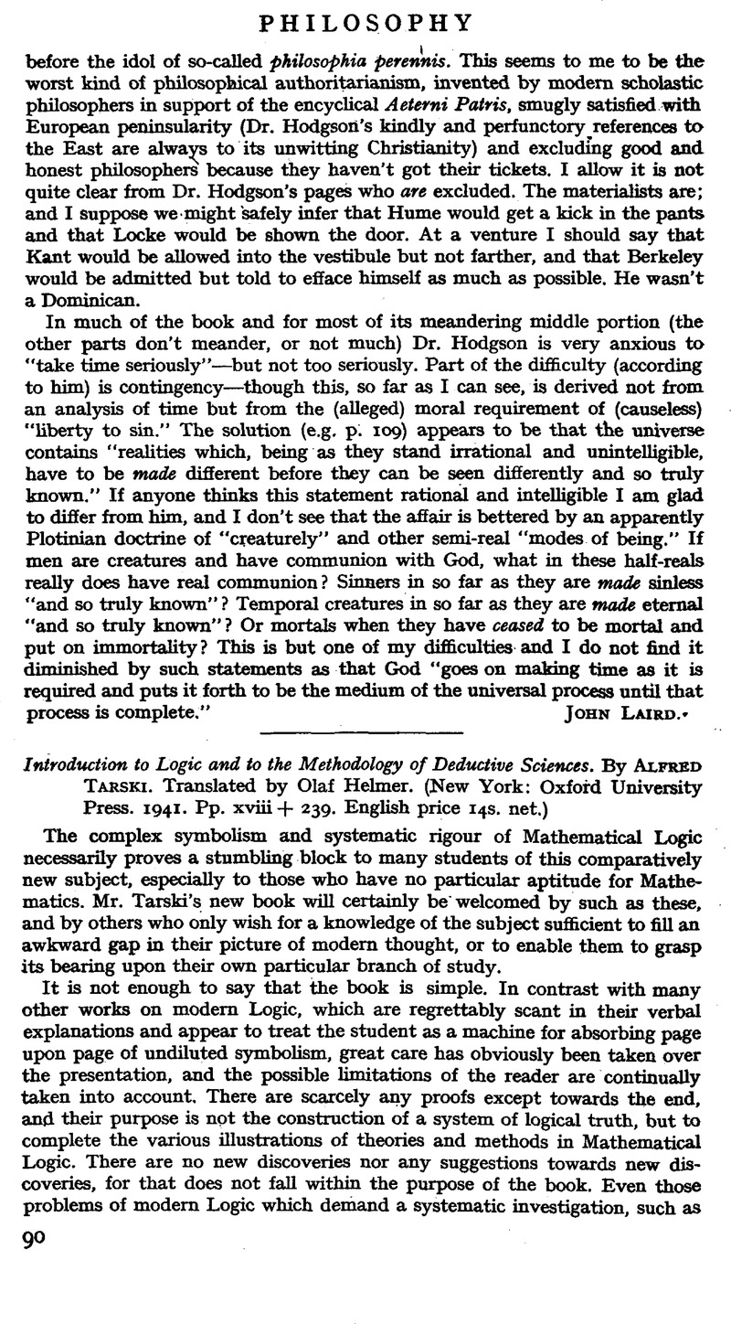 Introduction To Logic And To The Methodology Of Deductive Sciences. By ...