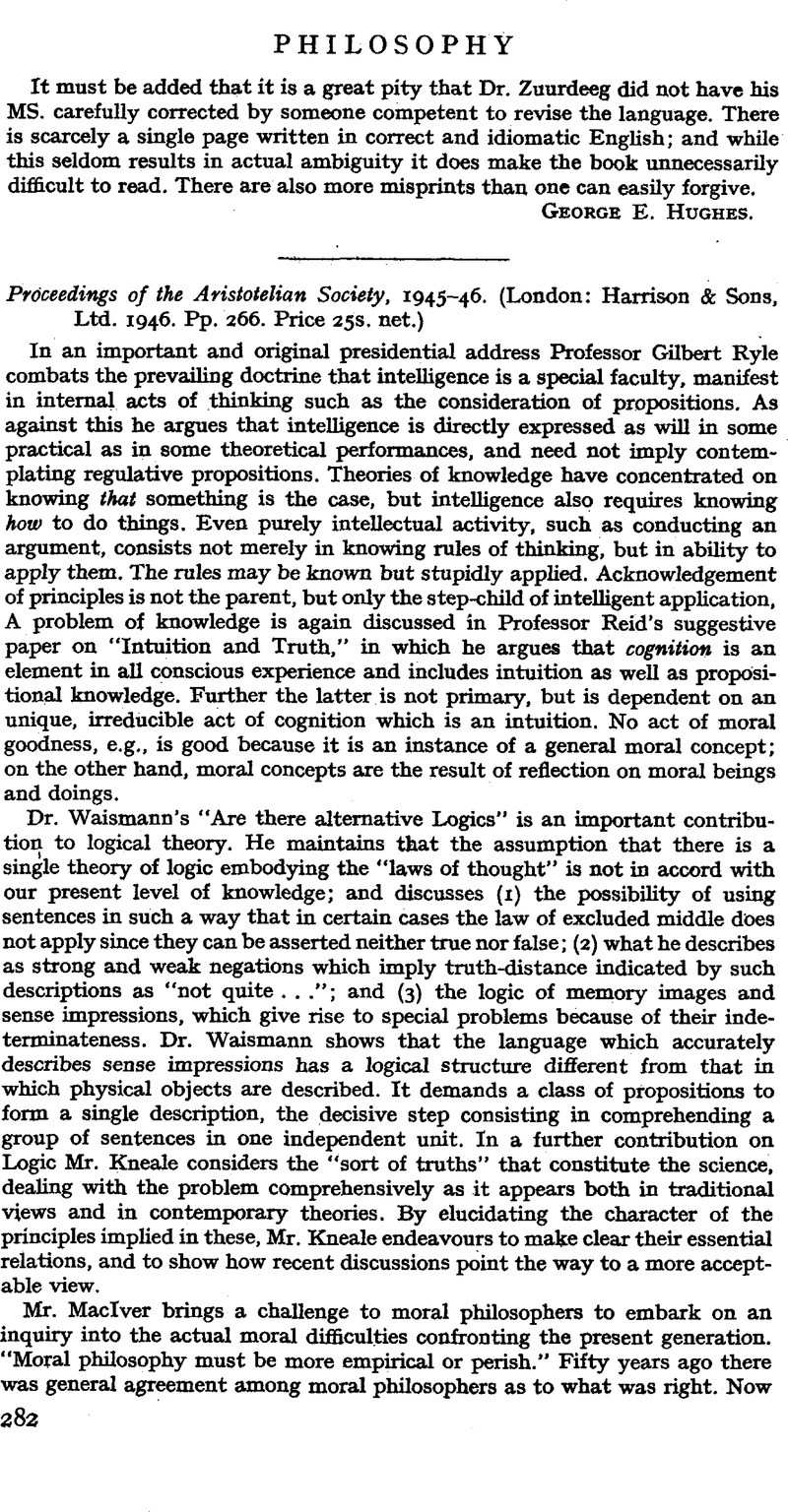 Proceedings of the Aristotelian Society, 1945–46. (London: Harrison ...