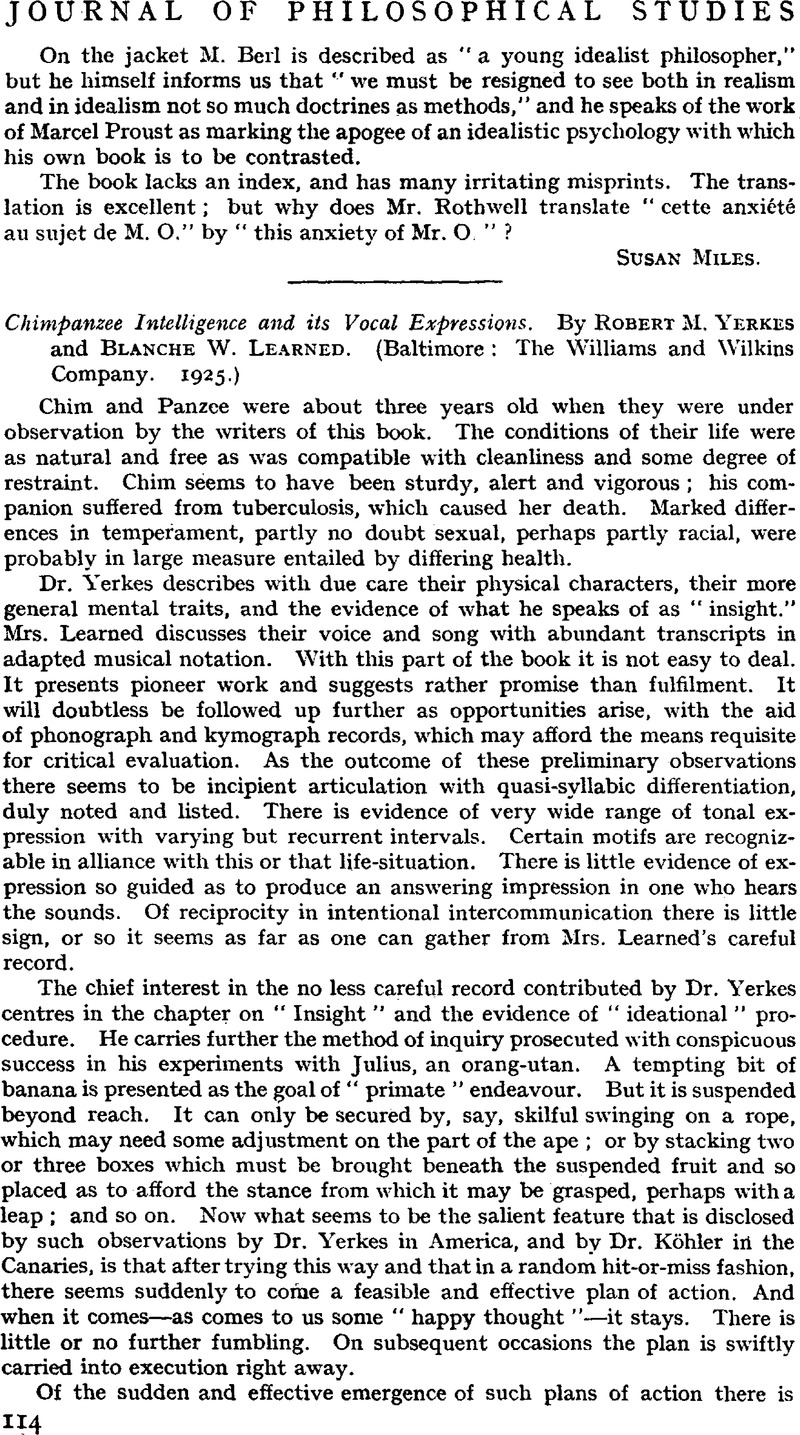 Chimpanzee Intelligence and its Vocal Expressions. By Robert M. Yerkes ...