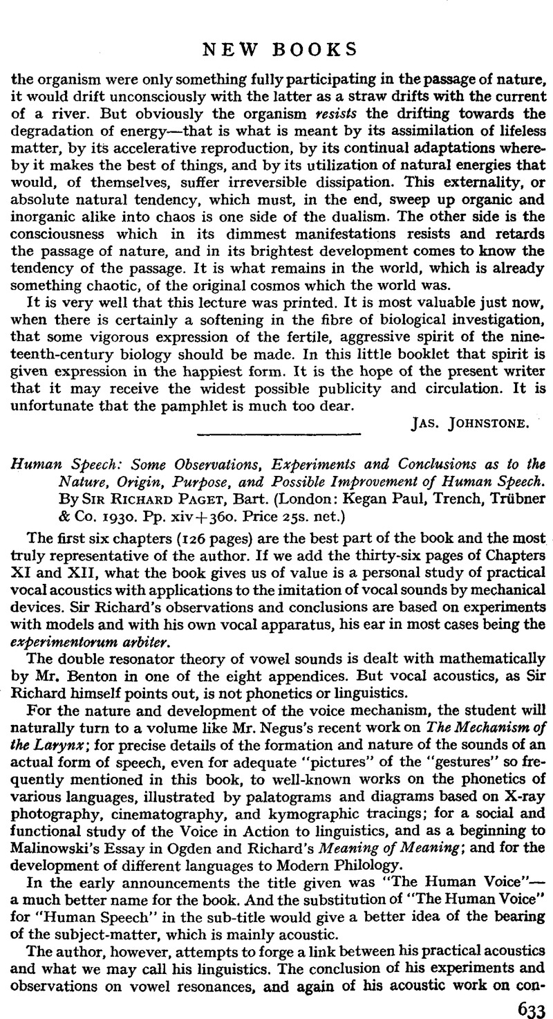 Human Speech Some Observations, Experiments and Conclusions as to the Nature, Origin, Purpose