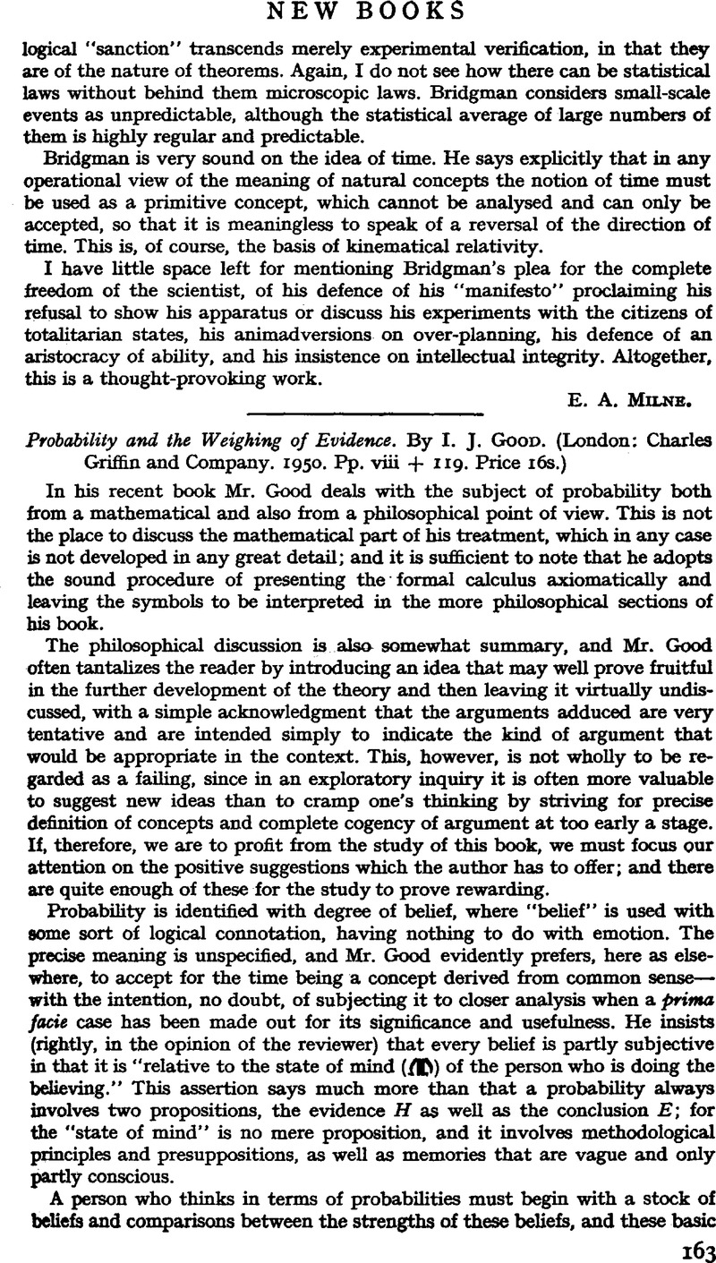 Probability and the Weighing of Evidence. By I. J. Good. (London ...