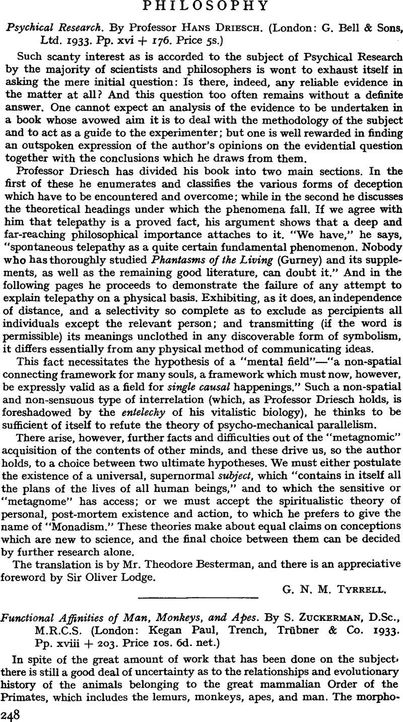 Functional Affinities of Man, Monkeys, and Apes.. By S. Zuckerman. D.Sc ...