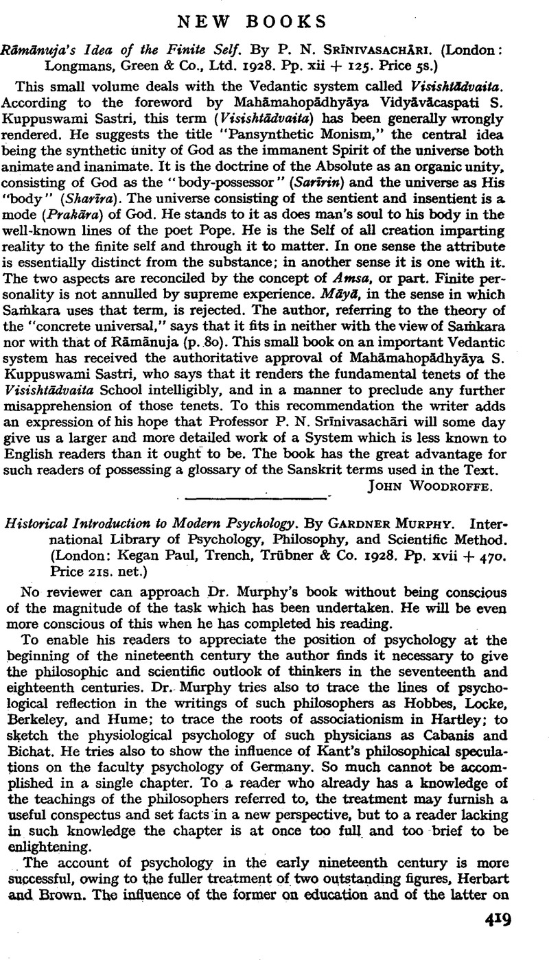 Rämänuja's Idea of the Finite Self. By P. N. Srinivasachari. (London ...