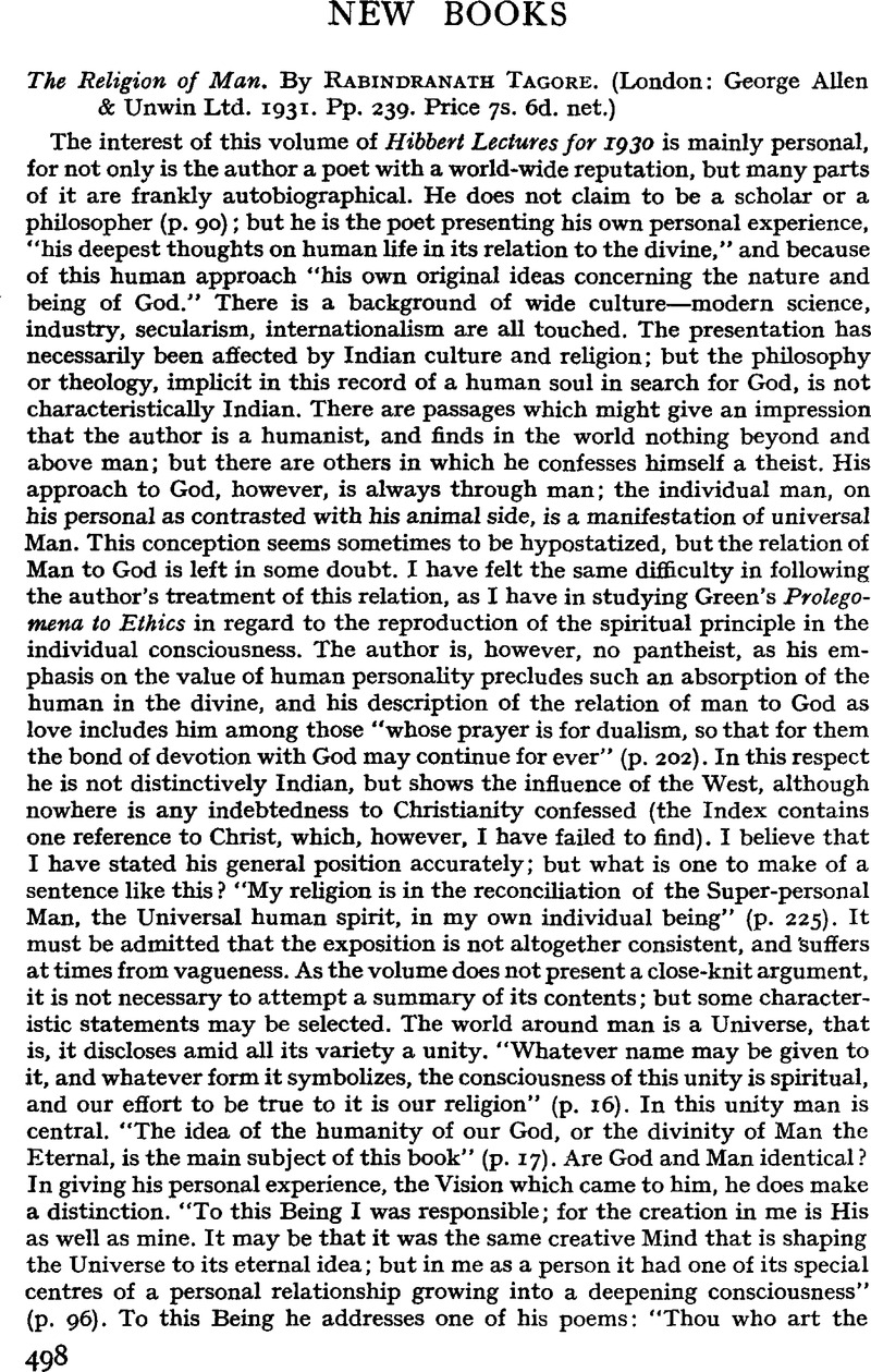 The Religion Of Man. By Rabindranath Tagore. (London: George Allen ...