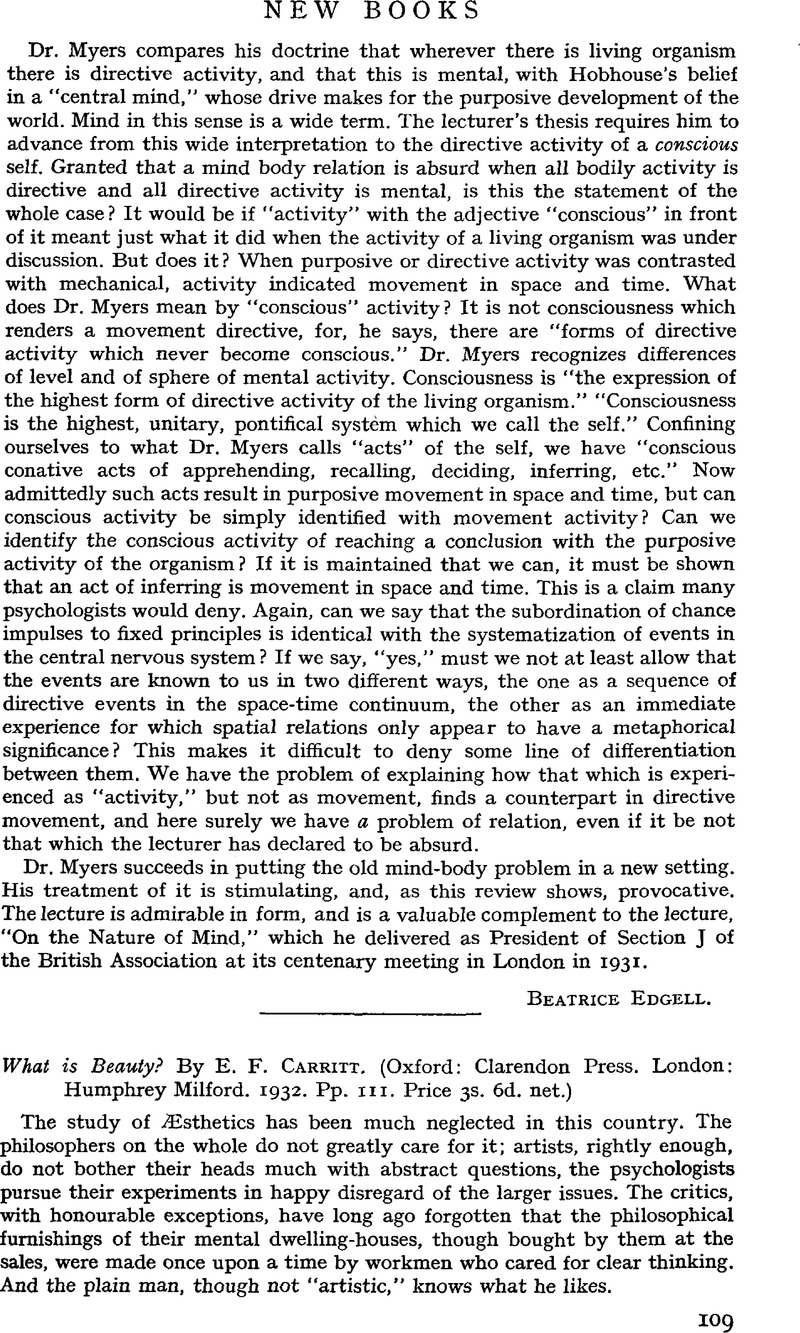What is Beauty? By E. F. Carritt . (Oxford: Clarendon Press. London ...