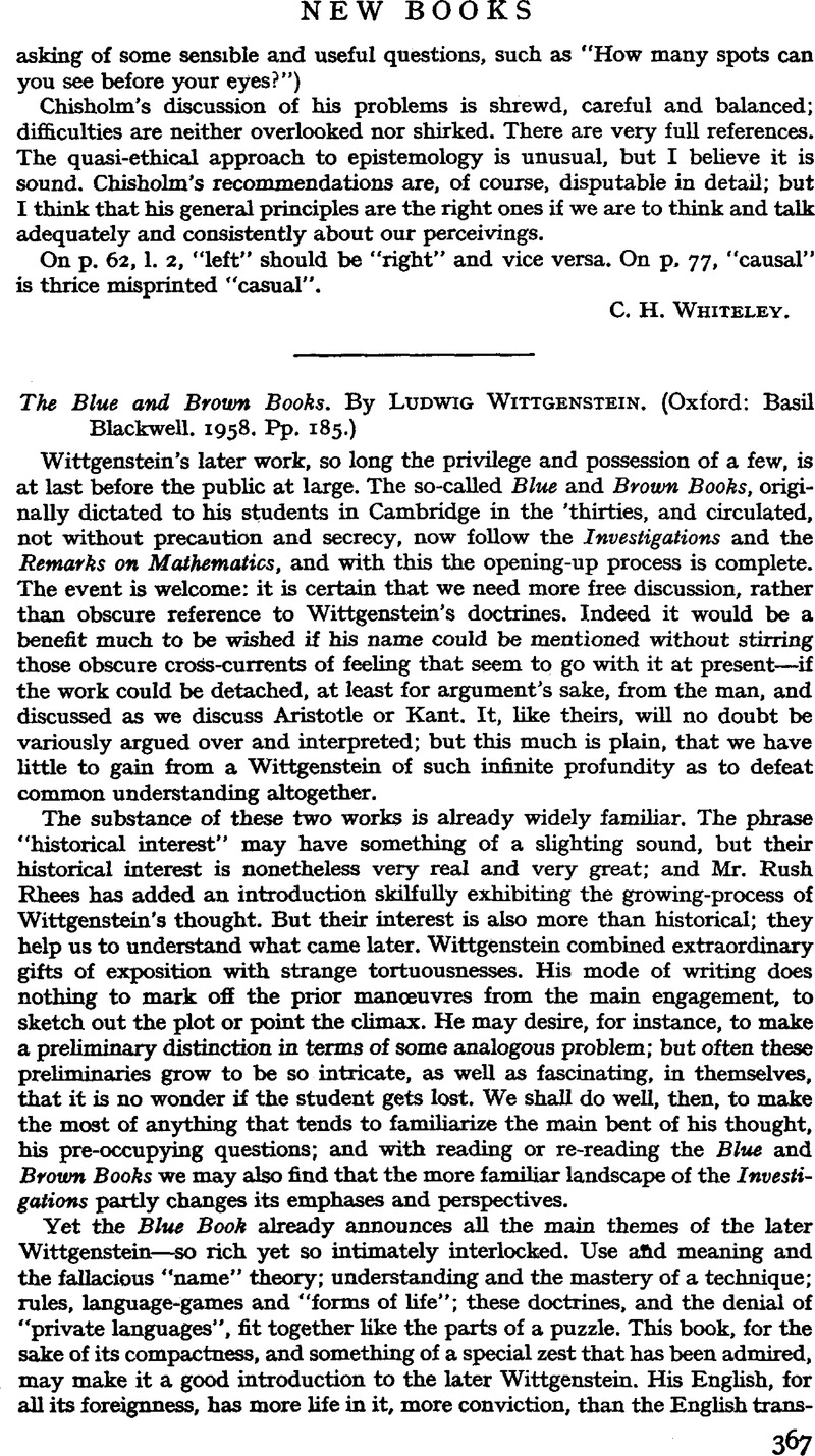 The Blue and Brown Books. By Ludwig Wittgenstein Oxford Basil