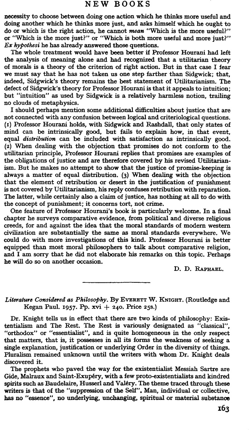 Literature Considered as Philosophy. By Everett W. Knight. (Routledge ...