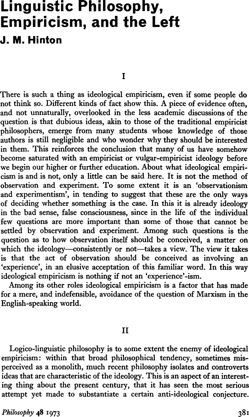 Linguistic Philosophy, Empiricism, And The Left | Philosophy ...