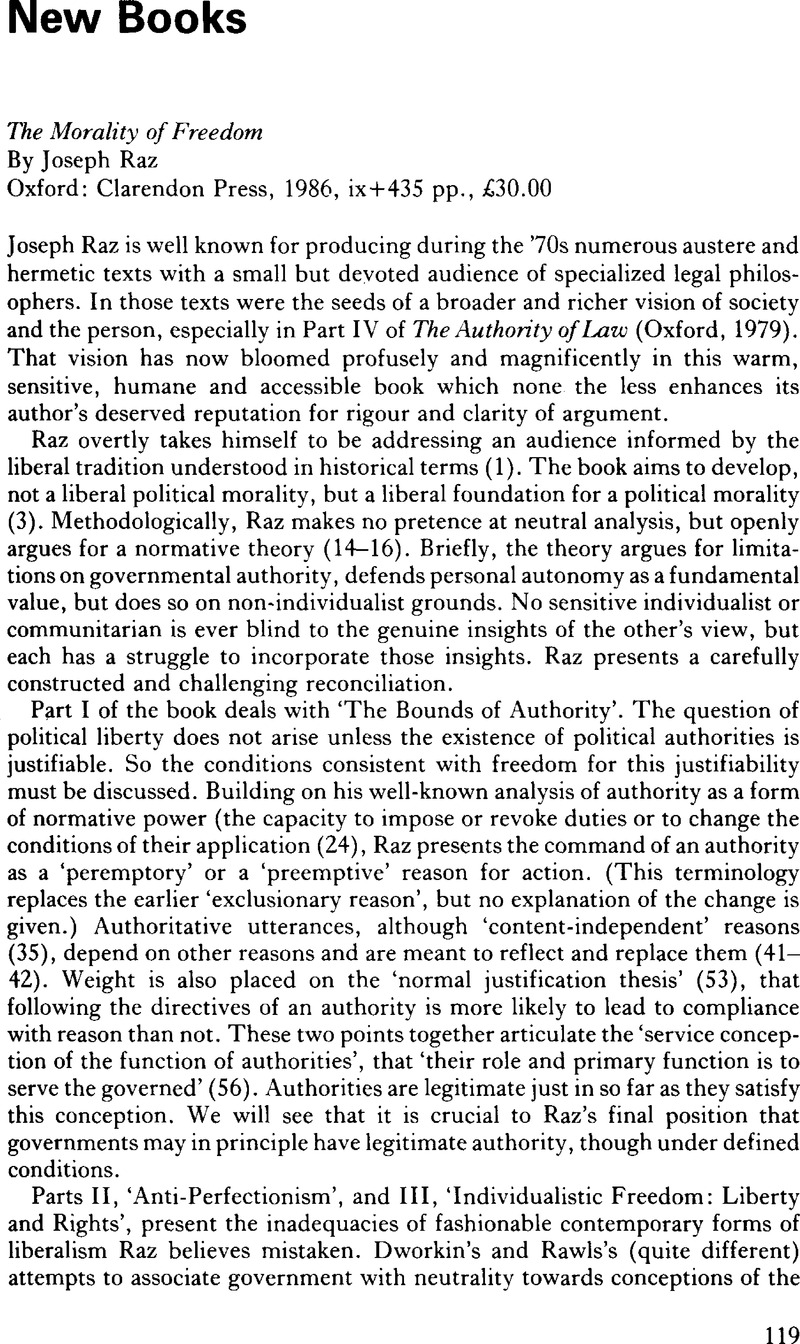 The Morality of Freedom By Joseph Raz Oxford: Clarendon Press, 1986, ix ...
