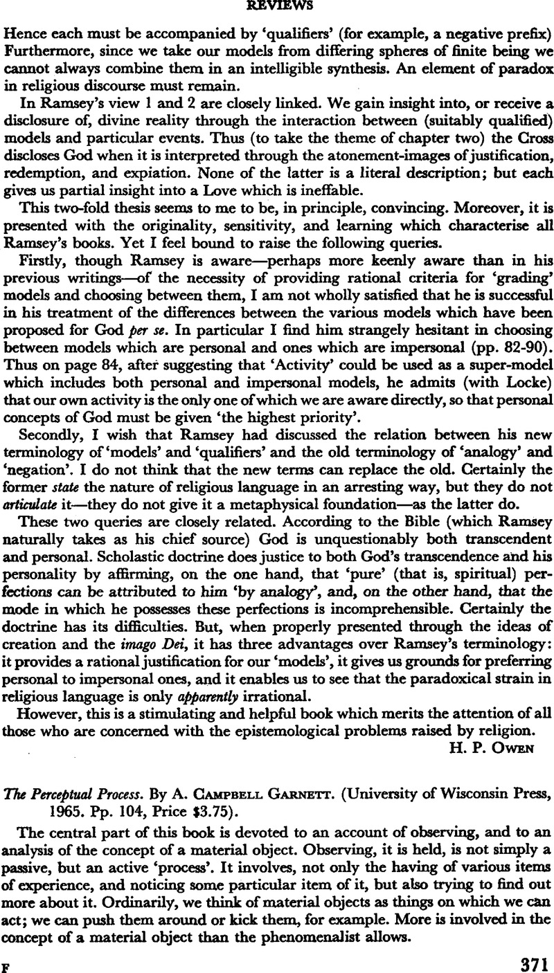 The Perceptual Process. By A. Campbell Garnett. (University of ...