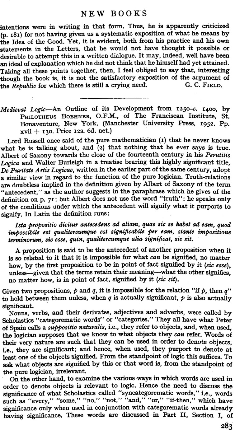 Medieval Logic—An Outline of its Development from 1250-c. 1400, by ...