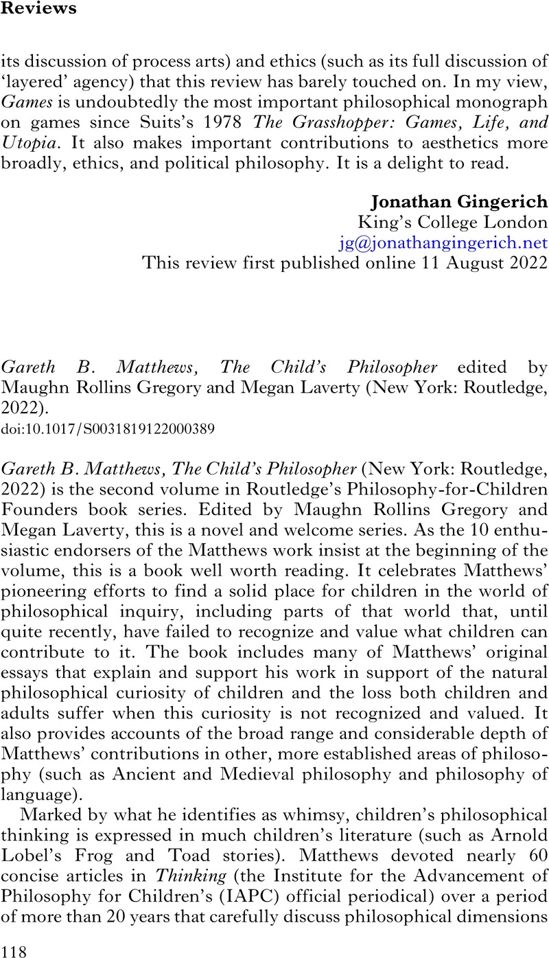 Gareth B. Matthews, The Child's Philosopher Edited By Maughn Rollins ...