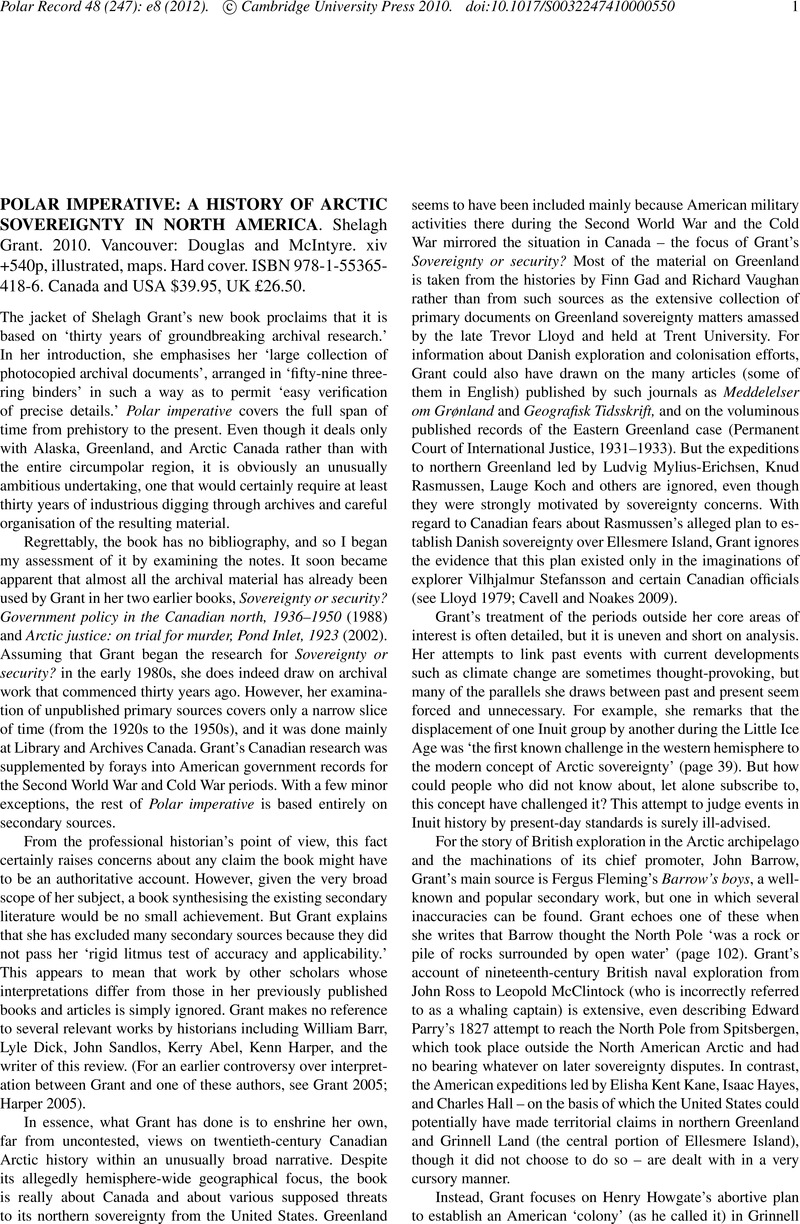 Polar Imperative: A History of Arctic Sovereignty in North America