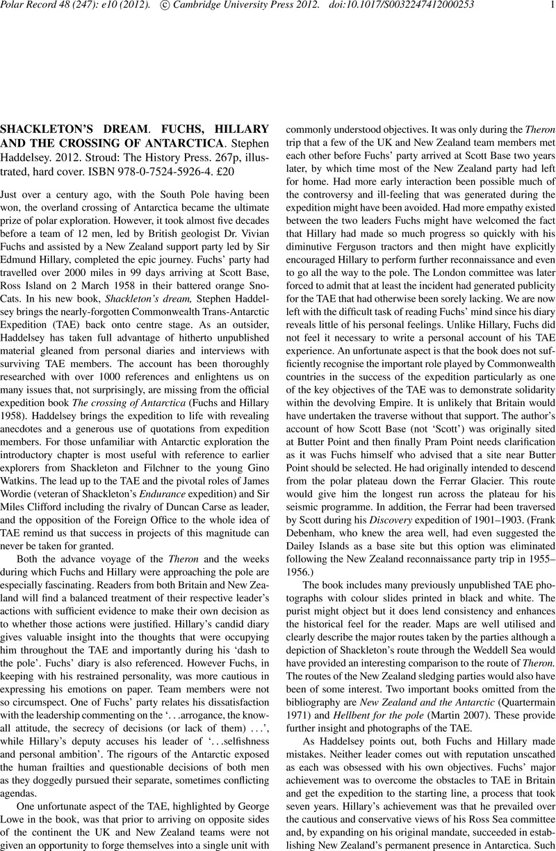 Shackletons Dream: Fuchs, Hillary and the Crossing of Antarctica