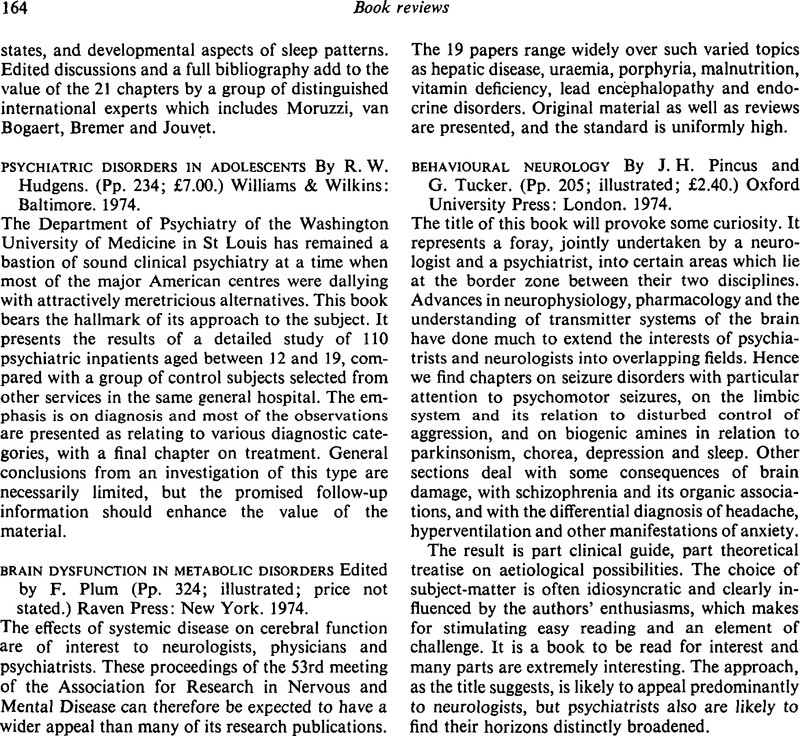 Brain Dysfunction in Metabolic Disorders Edited By F. Plum (Pp