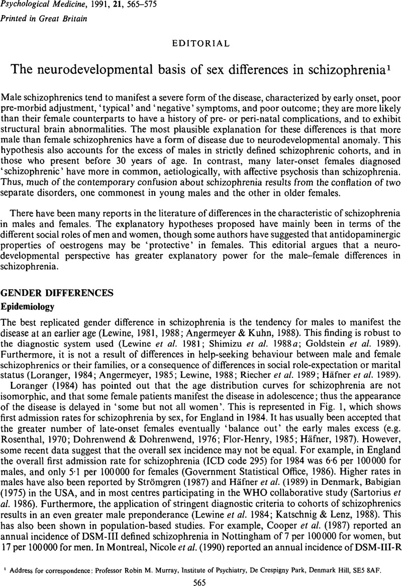 The Neurodevelopmental Basis Of Sex Differences In Schizophrenia1 