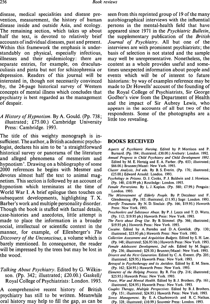 A History of Hypnotism. By A. Gould. (Pp. 738; illustrated; £75.00 ...