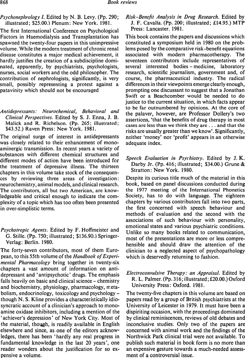 Speech Evaluation in Psychiatry. Edited by J. K. DarbyJr. (Pp. 416