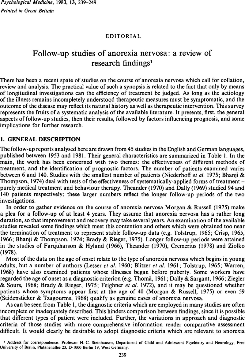 anorexia nervosa psychological research