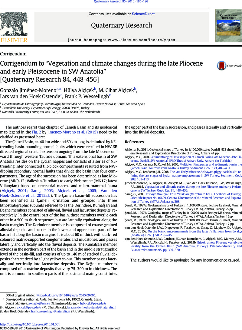 Corrigendum to “Vegetation and climate changes during the late Pliocene ...