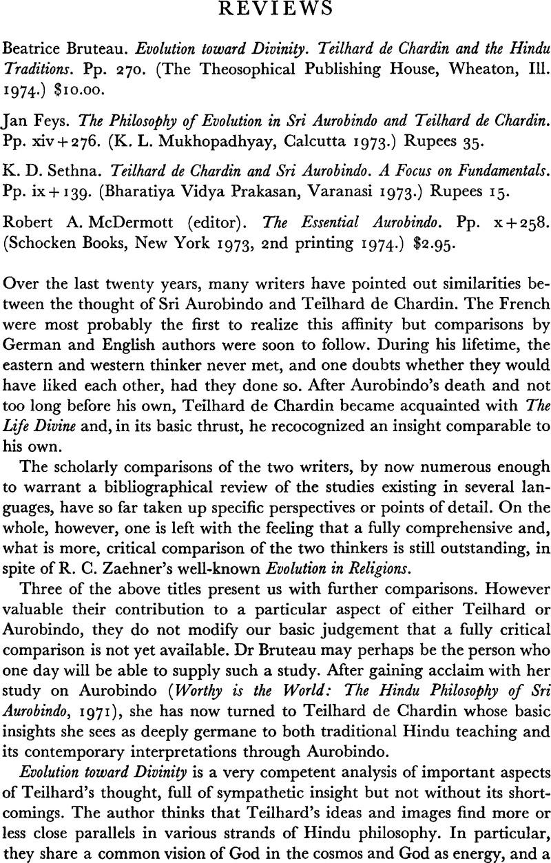 Beatrice Bruteau. Evolution toward Divinity. Teilhard de Chardin