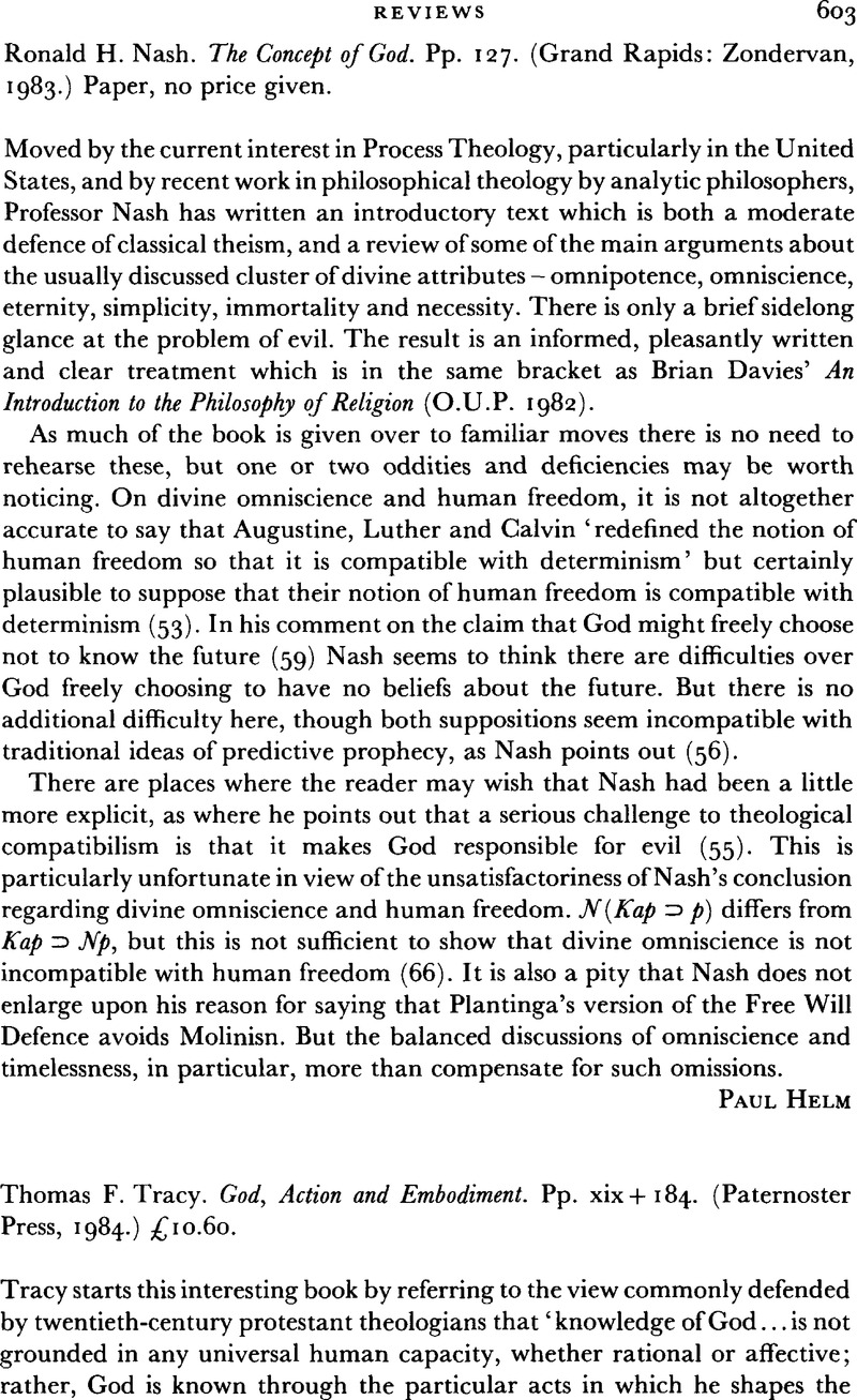 Ronald H. Nash. The Concept of God. Pp. 127. (Grand Rapids: Zondervan ...