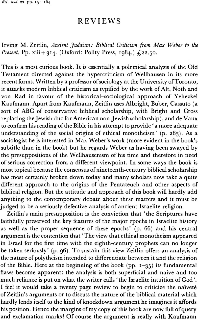 Ancient Judaism: Biblical Criticism from Max Weber to the Present