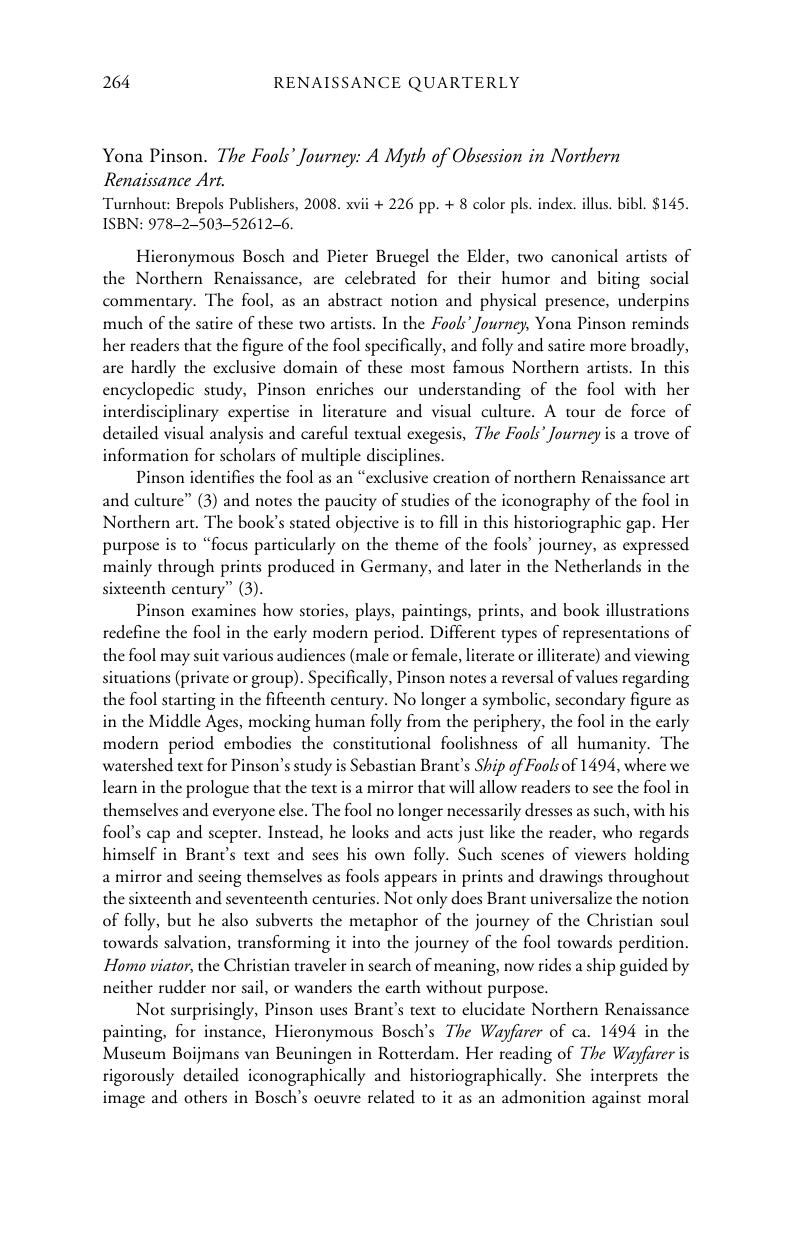 Yona Pinson. The Fools' Journey: A Myth of Obsession in Northern ...