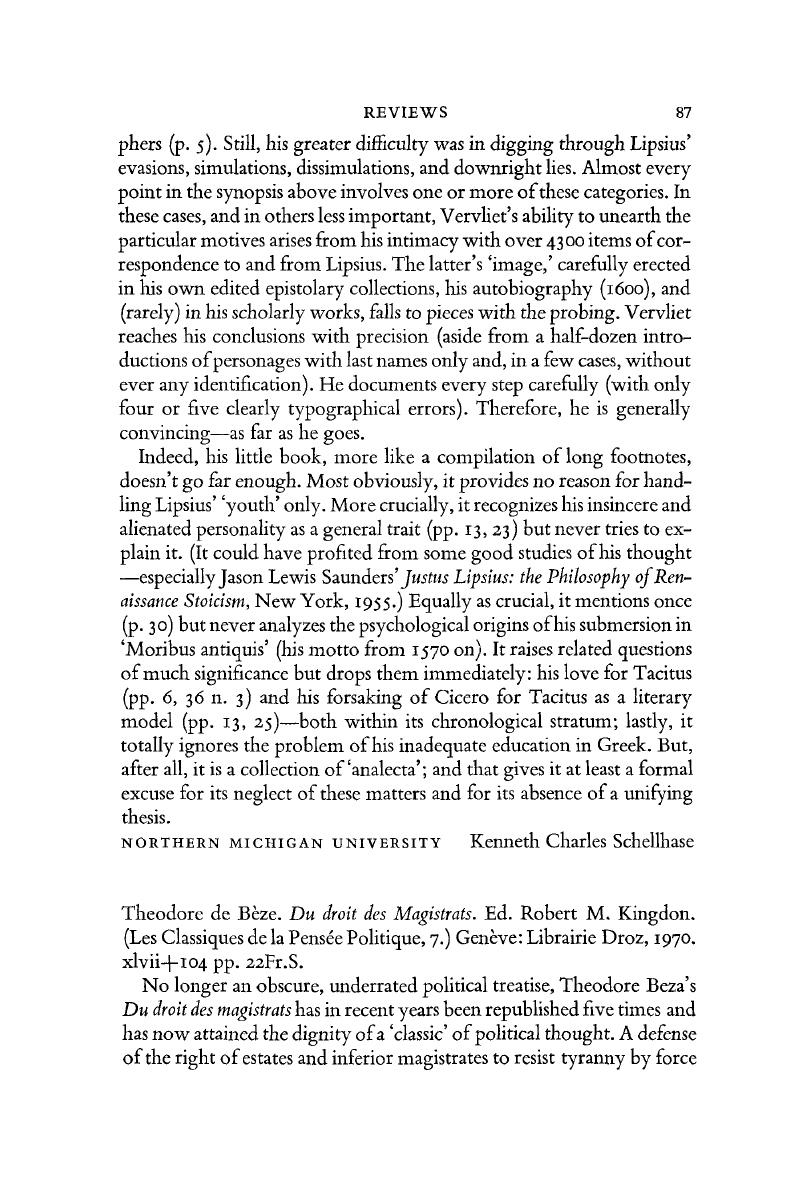 Theodore De Bèze. Du Droit Des Magistrats. Ed. Robert M. Kingdon. (les 