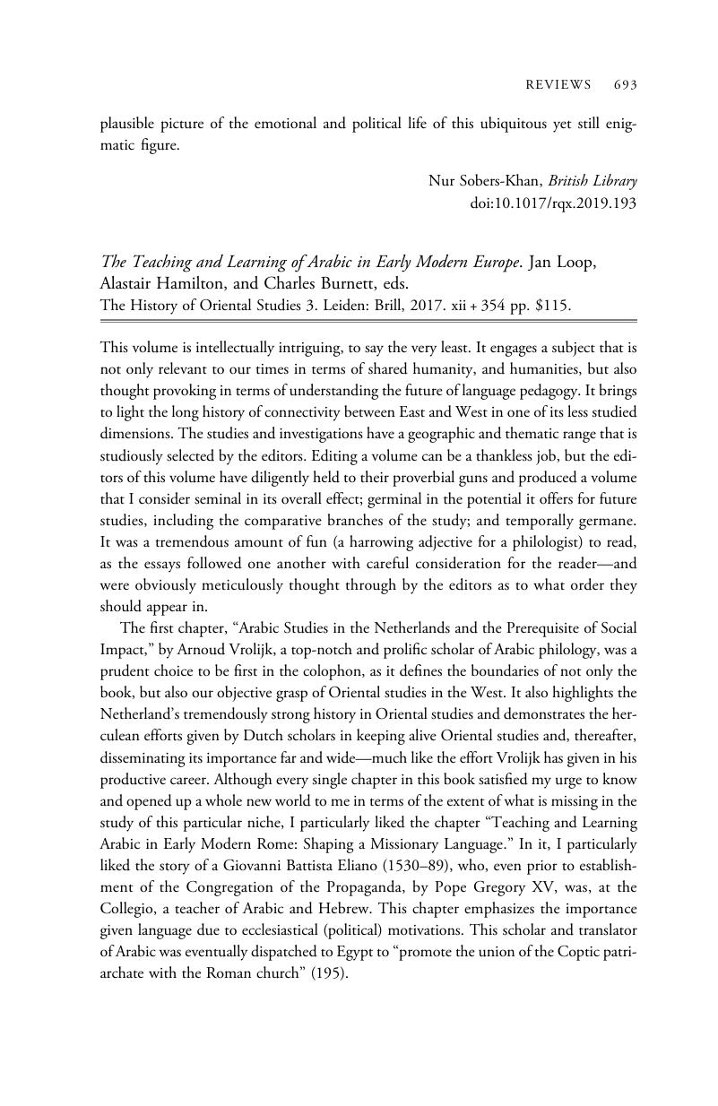 The Teaching and Learning of Arabic in Early Modern Europe. Jan Loop ...