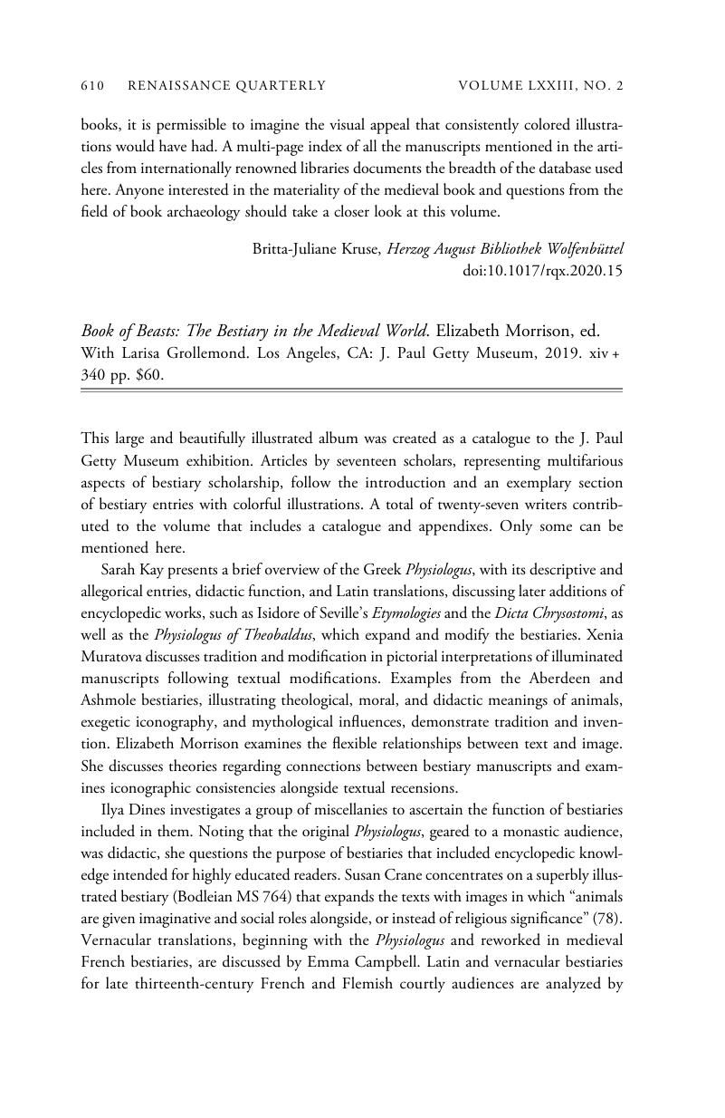 Book of Beasts The Bestiary in the Medieval World. Elizabeth Morrison