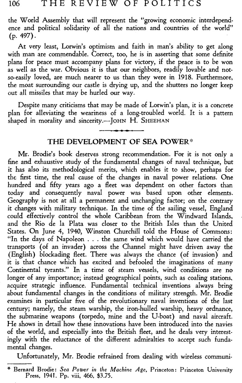 The Development of sea Power Bernard Brodie Sea Power in ihe