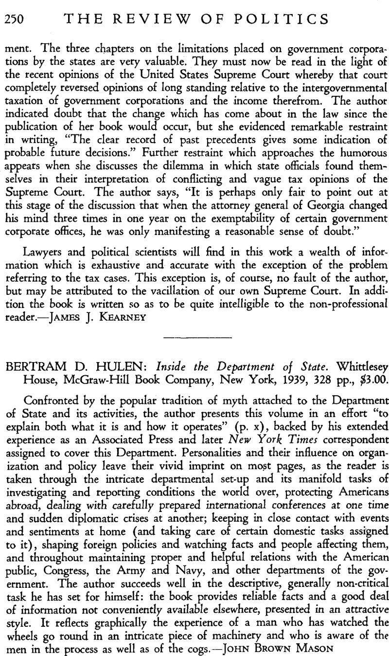 Bertram D. Hulen: Inside the Department of State. Whittlesey House ...