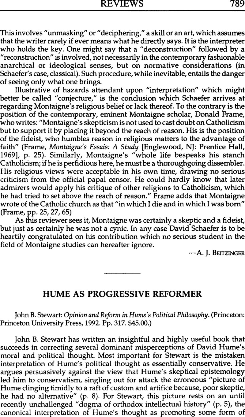 Hume As Progressive Reformer - John B. Stewart: Opinion And Reform In ...