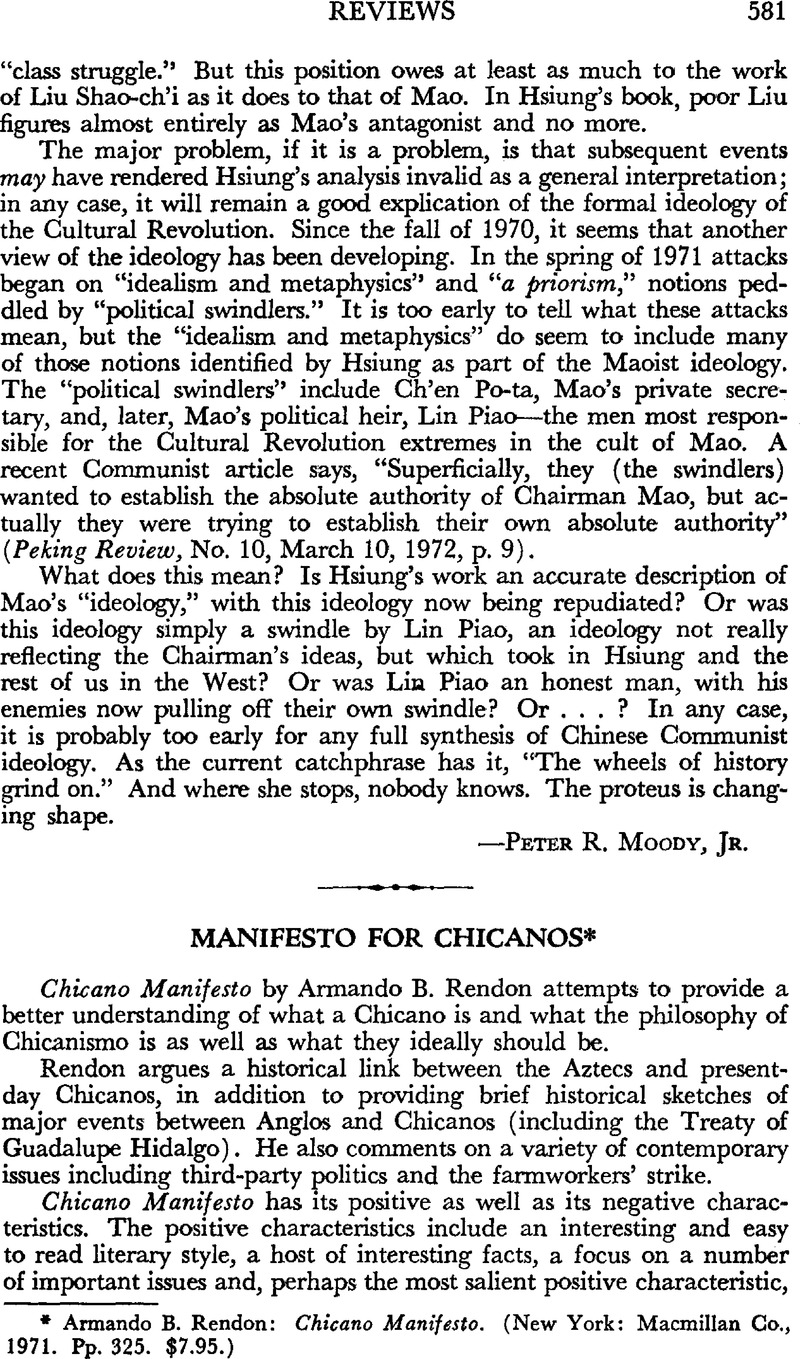 Manifesto For Chicanos - Armando B. Rendon: Chicano Manifesto. (New ...